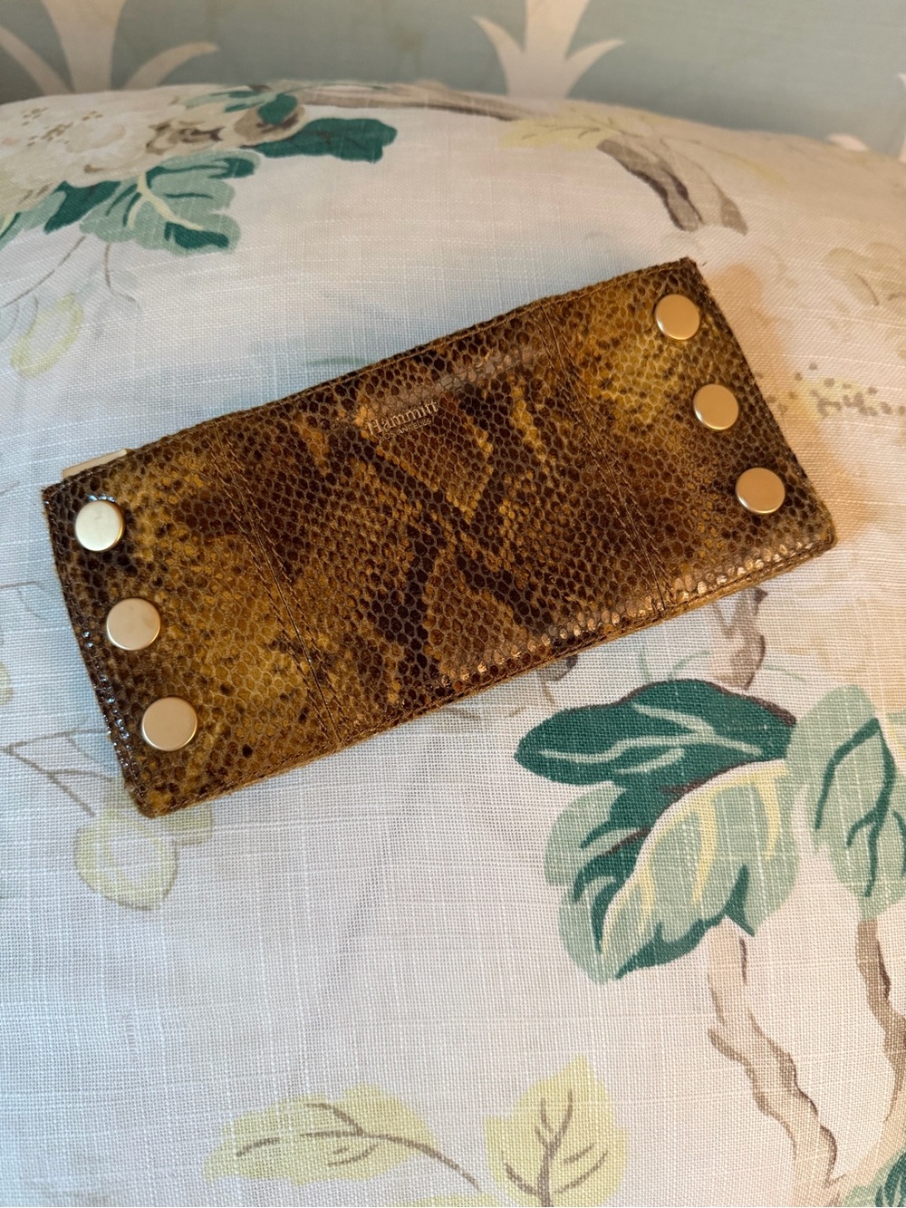 Hammitt Brown Snake-Print Leather Wallet with Gold